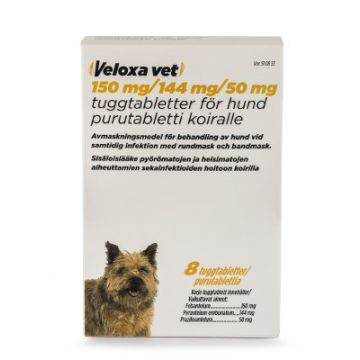 VELOXA VET purutabletti 150 mg / 144 mg / 50 mg 8 fol