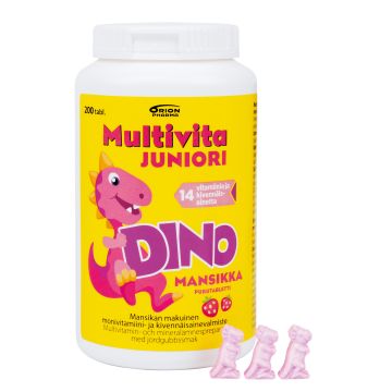 Multivita Juniori Dino Mansikka monivitamiini 200 purutabl